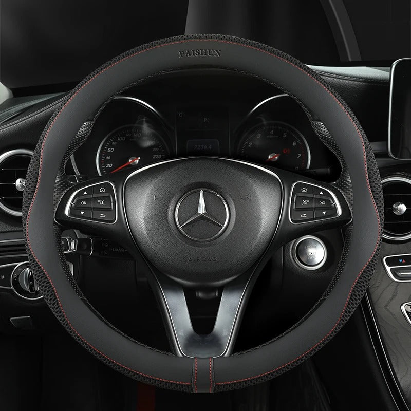 Ice Net PU Leather Steering Wheel Cover – Breathable & Anti-Slip | Universal Fit for Most Cars | Comfortable Grip, All-Season Use