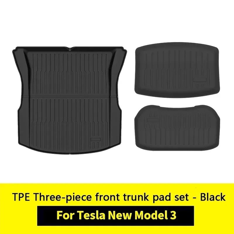 TPE Floor Mats for New Tesla Model 3 Highland 2024 - Waterproof Luggage Mat, Wear-Resistant Foot Pads, Trunk Mats Accessories - Delicate Leather