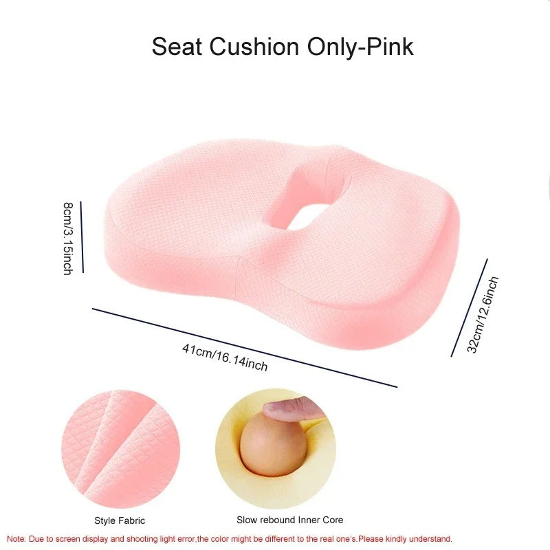 Memory Foam Seat Cushion & Back Support Pillow Set – Ergonomic Coccyx Relief for Office Chair & Car - Delicate Leather