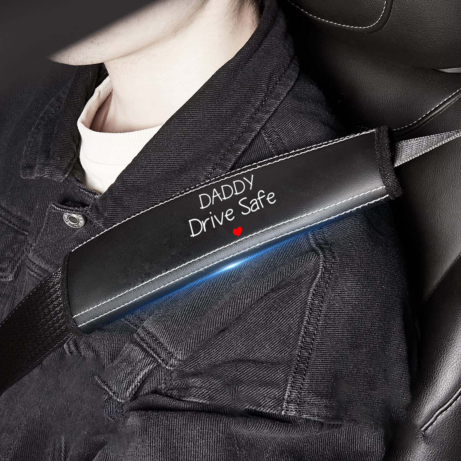 Daddy Drive Safe Car Seat Belt Covers (2PCS), Custom For Your Cars, Microfiber Leather Seat Belt Shoulder Pads for More Comfortable Driving, Father's Day Gift, Car Accessories - Delicate Leather