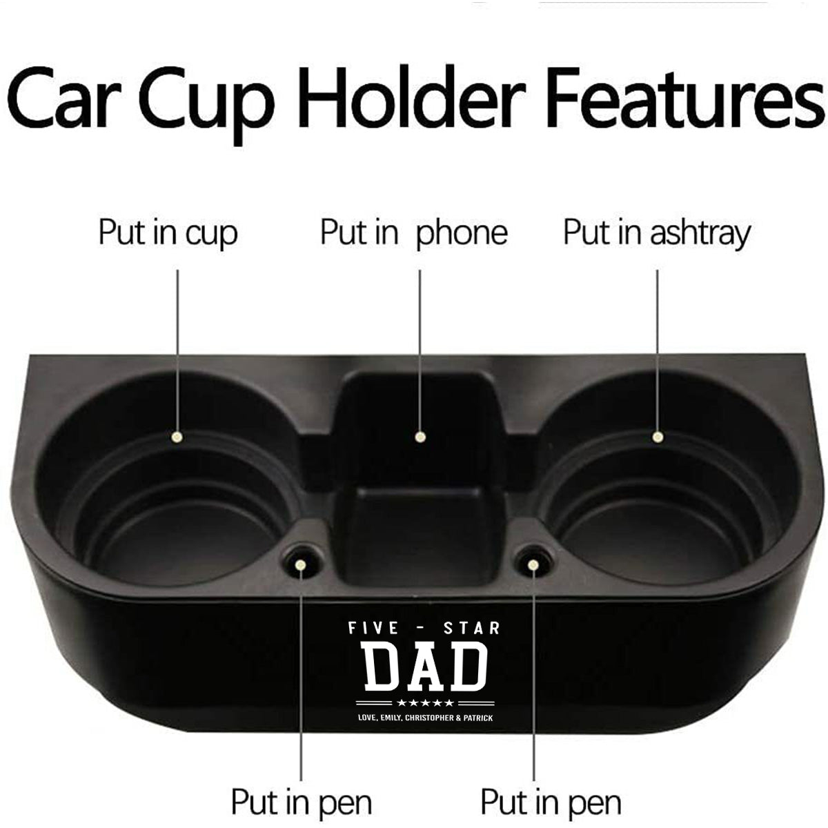 Personalized Cup Holder Portable Multifunction Vehicle Seat Cup Cell Phone Drinks Holder Box Car Interior Organizer, Happy Father's Day, Custom For Your Cars, Car Accessories, Gift for Daddy - Delicate Leather