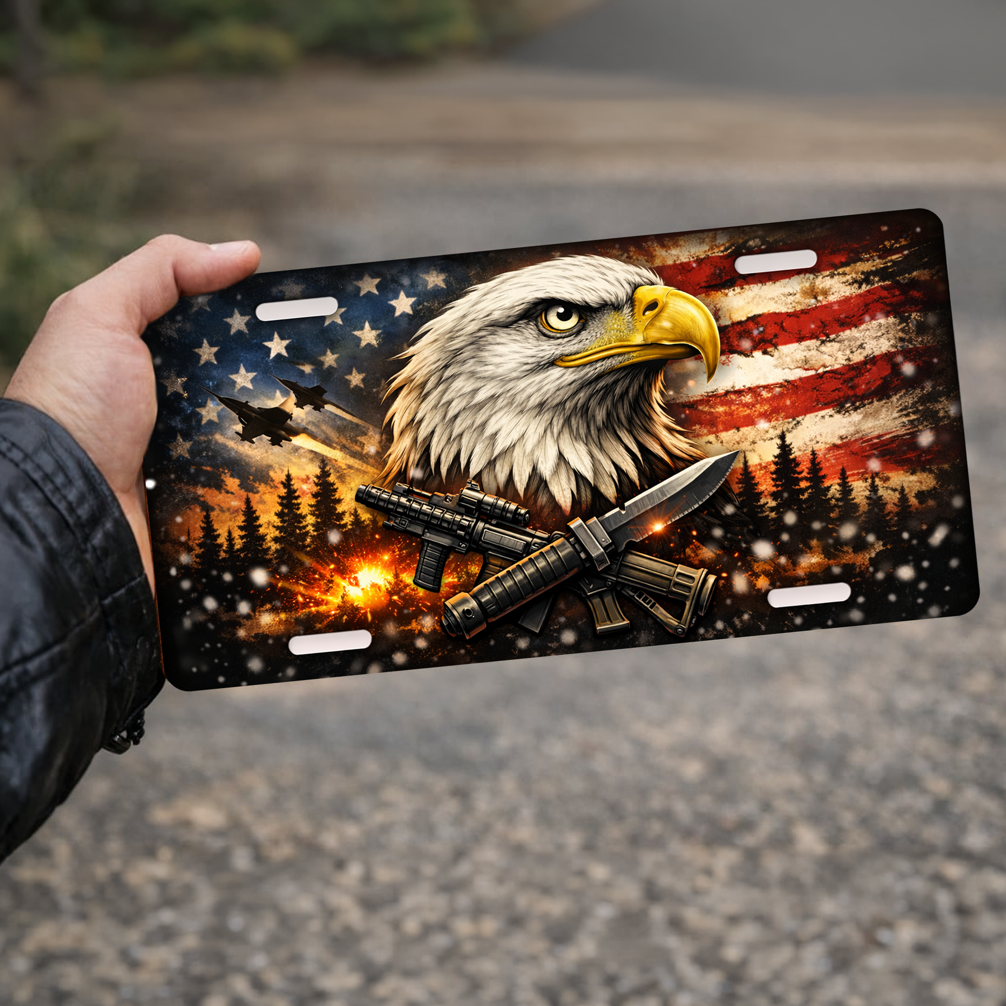2D Eagle America 250Th Anniversary Pattern License Plate Frame – Waterproof Aluminum Decorative Plate Cover - Delicate Leather