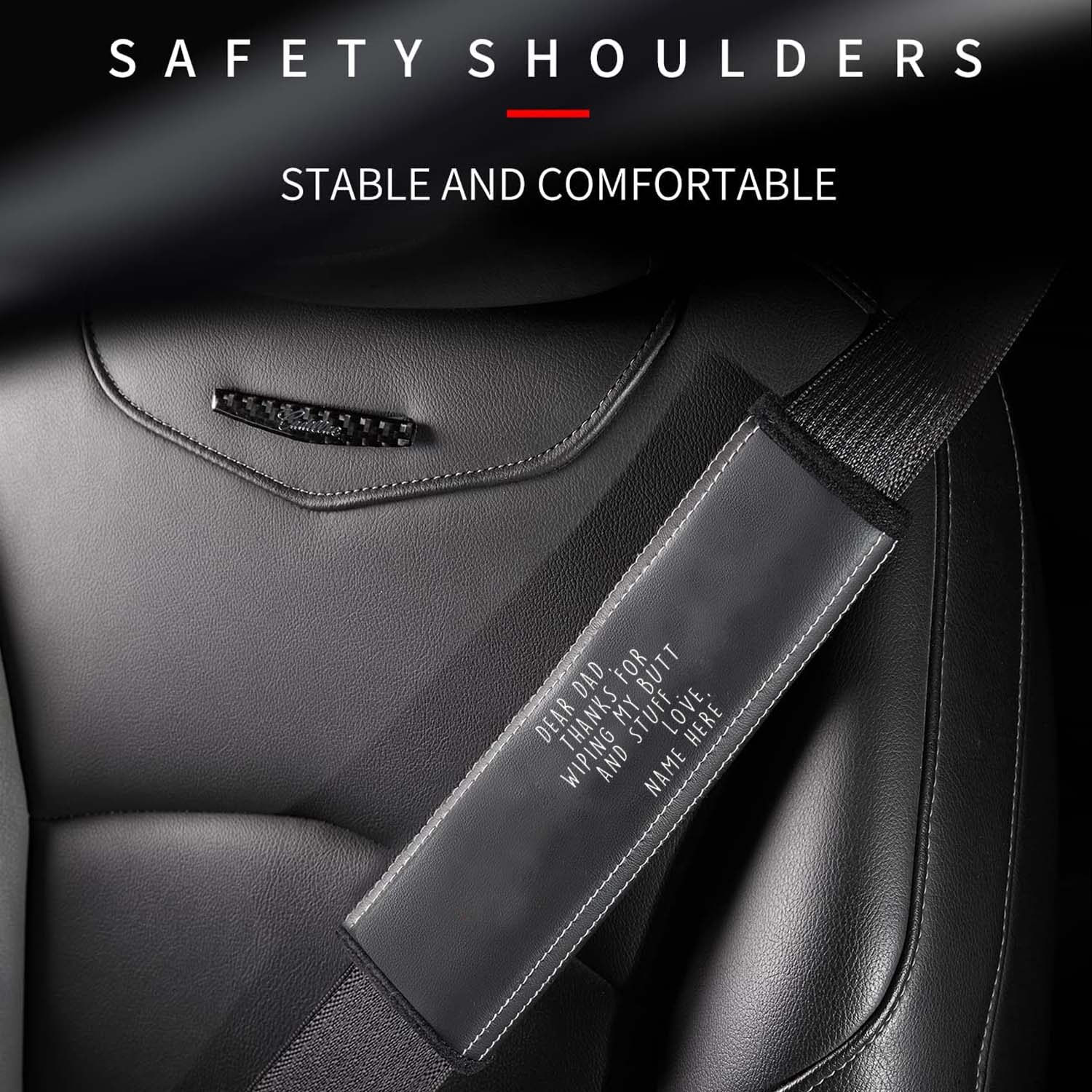 Personalized Car Seat Belt Covers (2PCS), Custom For Your Cars, Happy Father's Day, Microfiber Leather Seat Belt Shoulder Pads for More Comfortable Driving, Car Accessories, Gift for Daddy - Delicate Leather