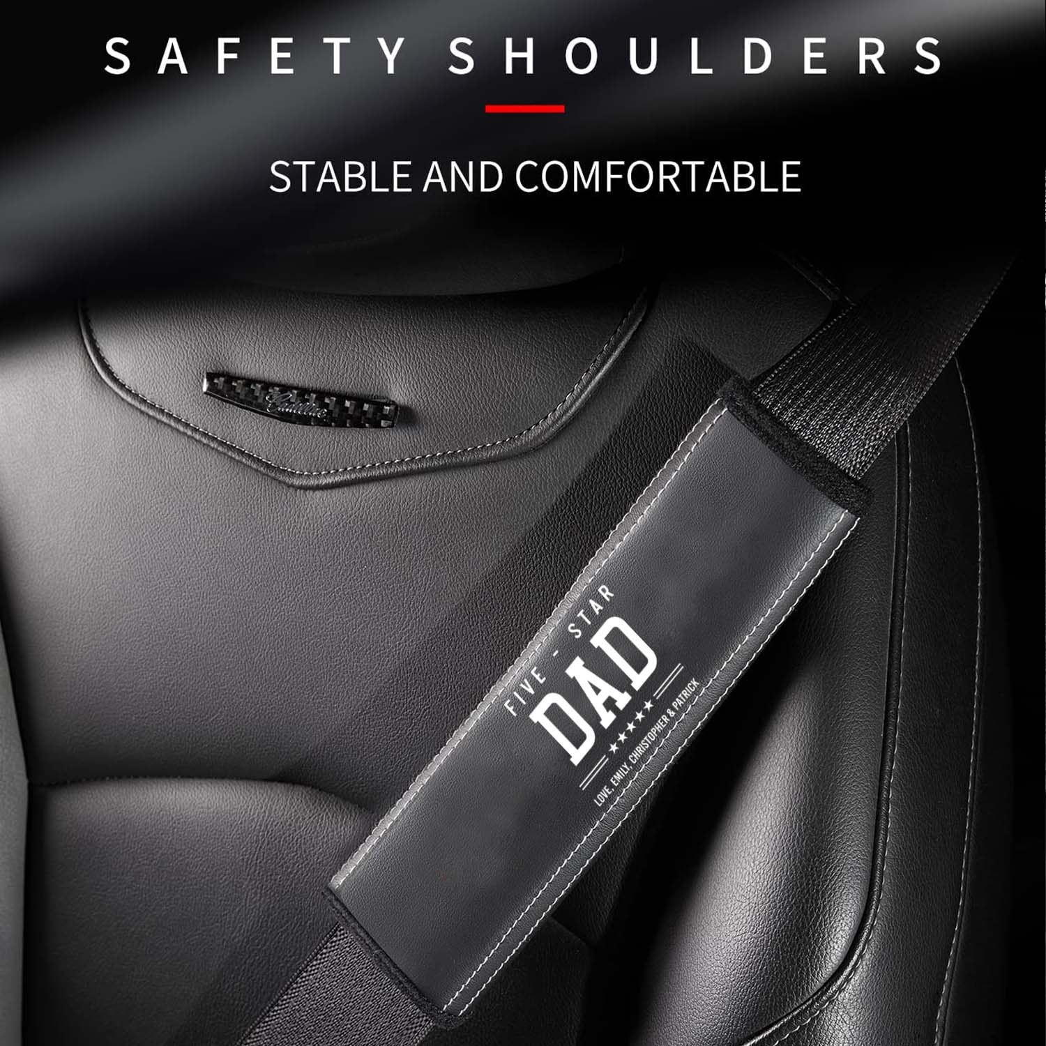 Personalized Car Seat Belt Covers (2PCS), Custom For Your Cars, Happy Father's Day, Microfiber Leather Seat Belt Shoulder Pads for More Comfortable Driving, Car Accessories, Gift for Daddy - Delicate Leather