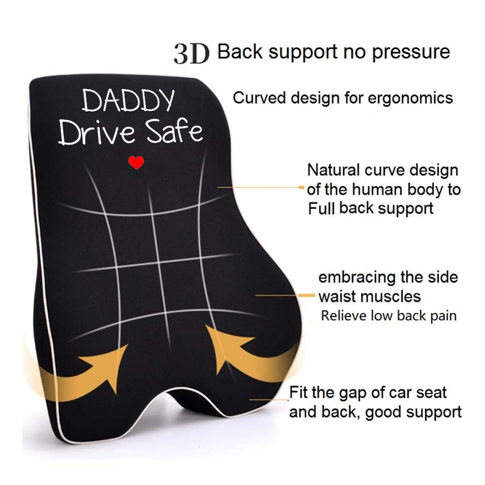 Lumbar Support Cushion for Car and Headrest Neck Pillow Kit, Daddy Drive Safe, Custom For Cars, Ergonomically Design for Car Seat, Car Accessories, Gift for Daddy - Delicate Leather