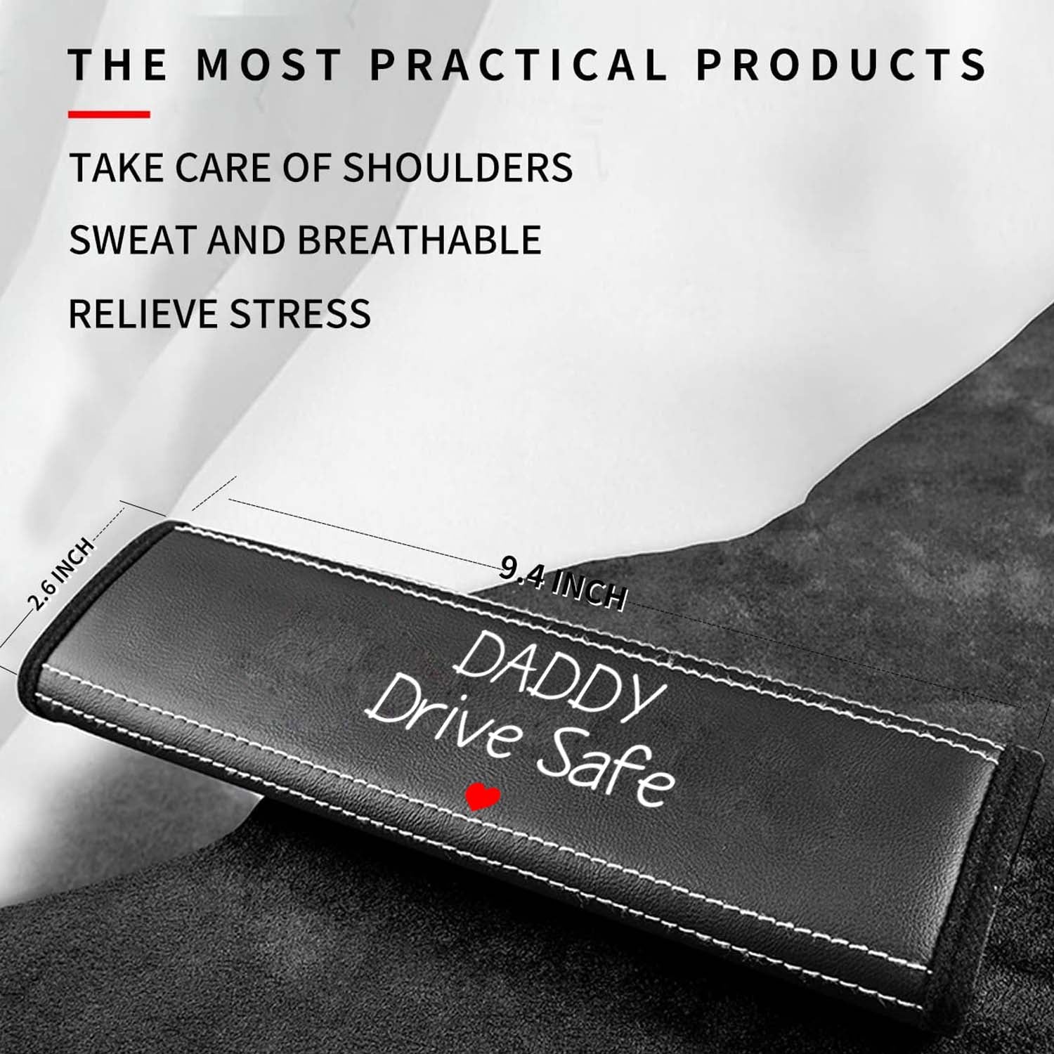 Daddy Drive Safe Car Seat Belt Covers (2PCS), Custom For Your Cars, Microfiber Leather Seat Belt Shoulder Pads for More Comfortable Driving, Father's Day Gift, Car Accessories - Delicate Leather