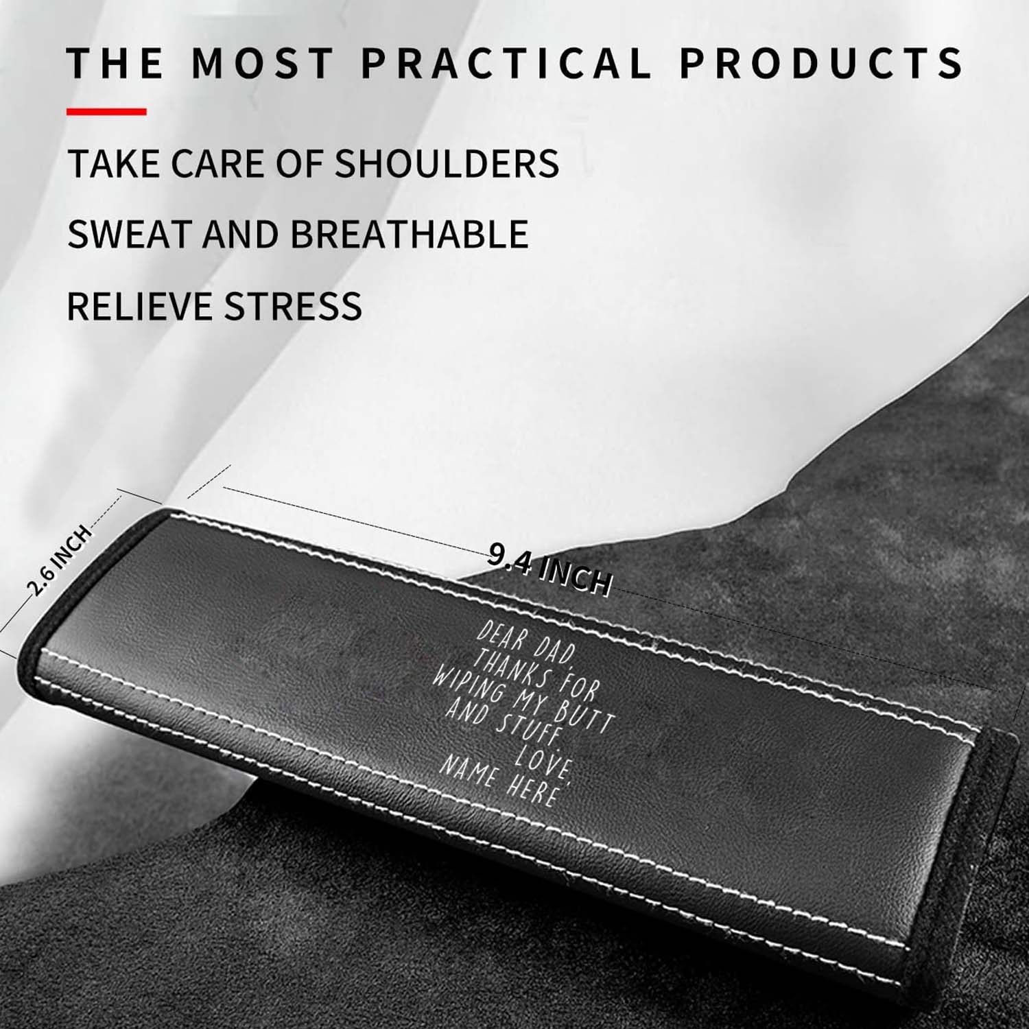 Personalized Car Seat Belt Covers (2PCS), Custom For Your Cars, Happy Father's Day, Microfiber Leather Seat Belt Shoulder Pads for More Comfortable Driving, Car Accessories, Gift for Daddy - Delicate Leather