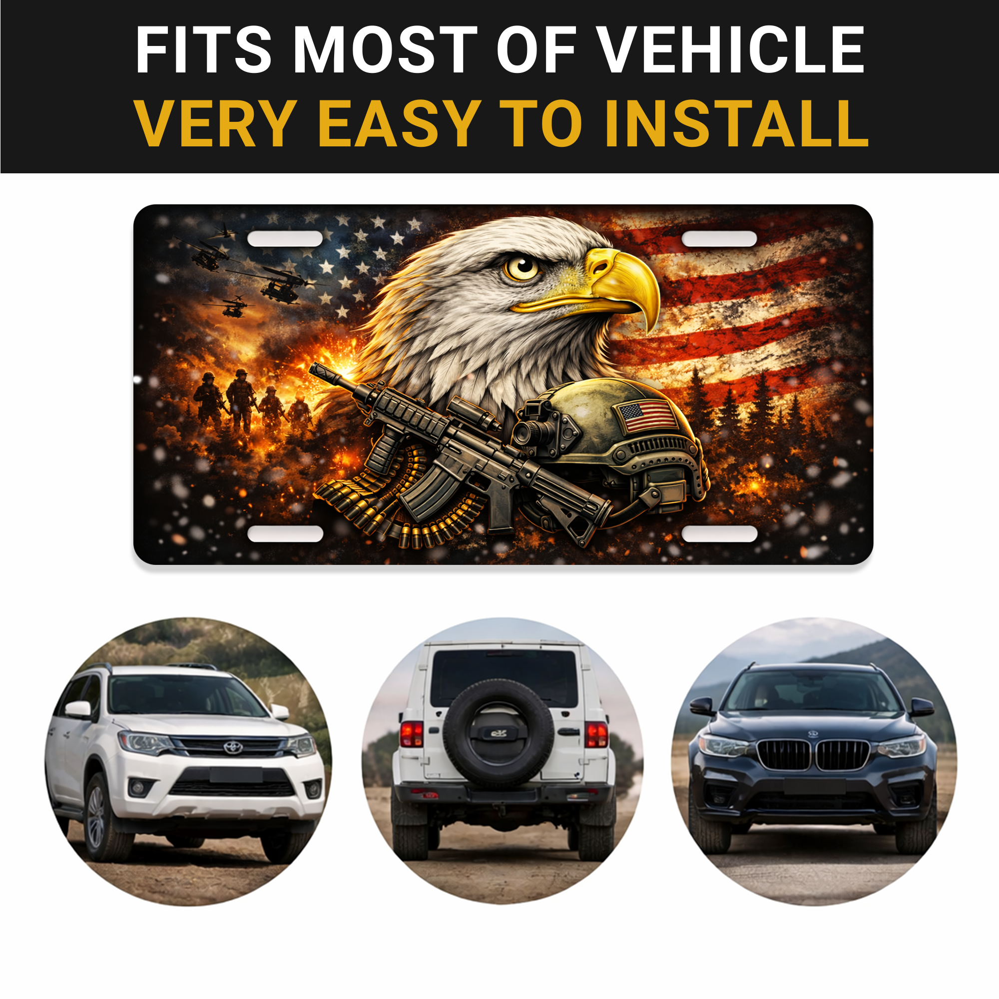 250 Years 2D Eagle Graphic License Plate Frame – Waterproof Aluminum Decorative Cover - Delicate Leather