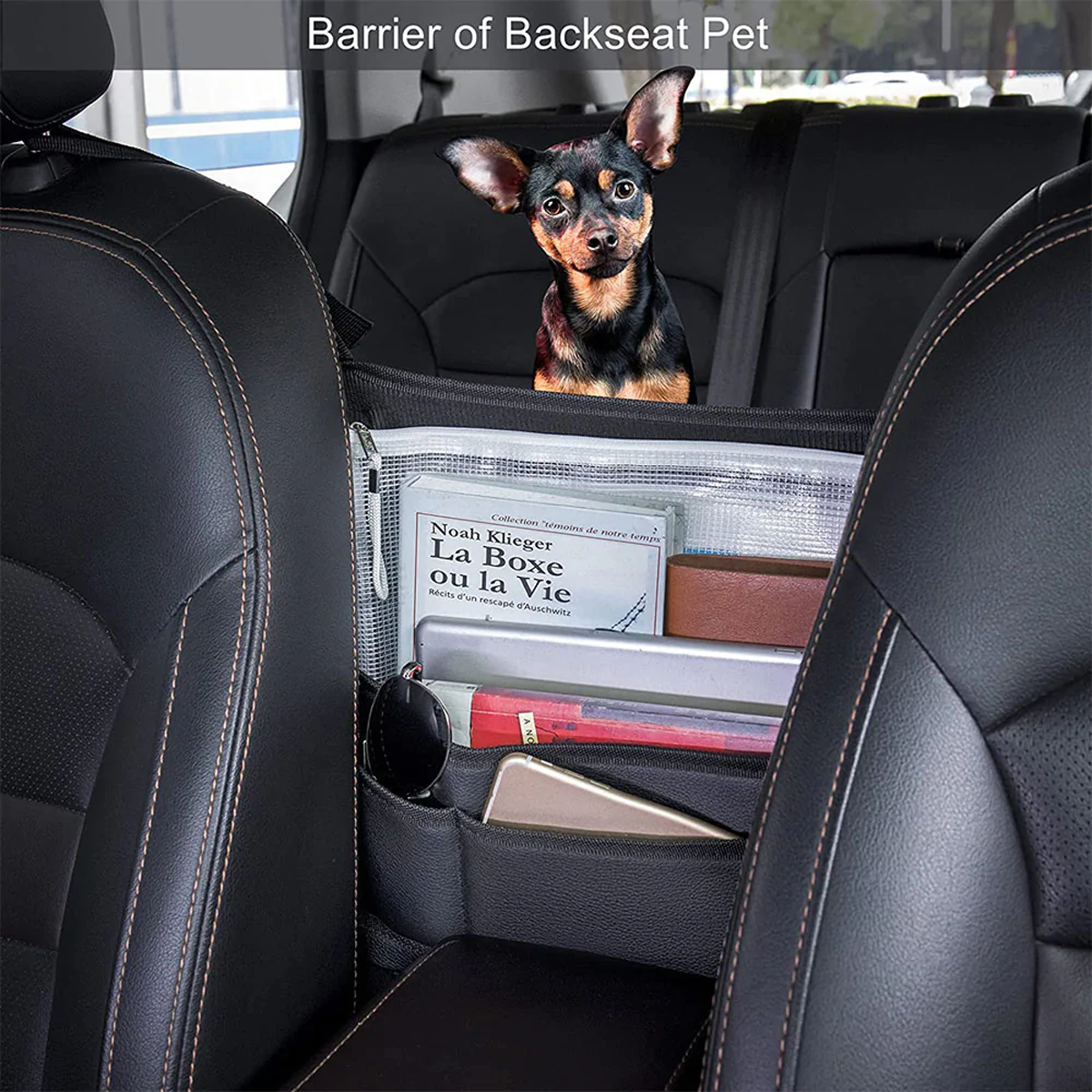 Car Purse Holder for Car Handbag Holder Between Seats Premium PU Leather, Custom Fit For Car, Hanging Car Purse Storage Pocket Back Seat Pet Barrier DLNS223