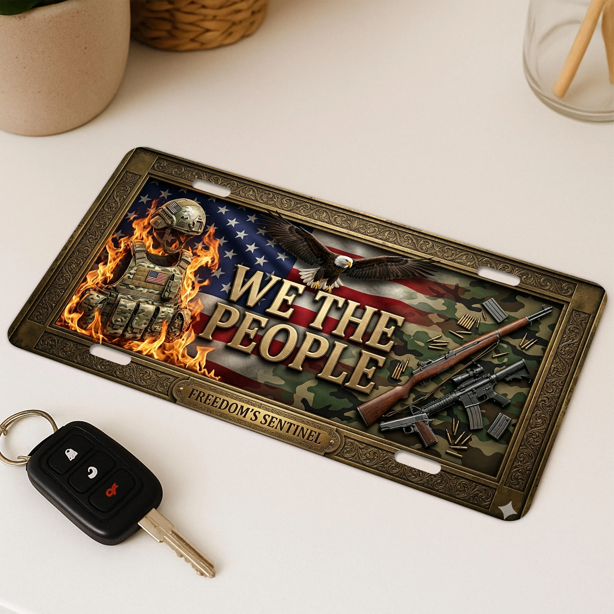 "WE THE PEOPLE" Decorative Metal License Plate – Aluminum Front Vanity Tag 12 × 6 Inch 02 - Delicate Leather