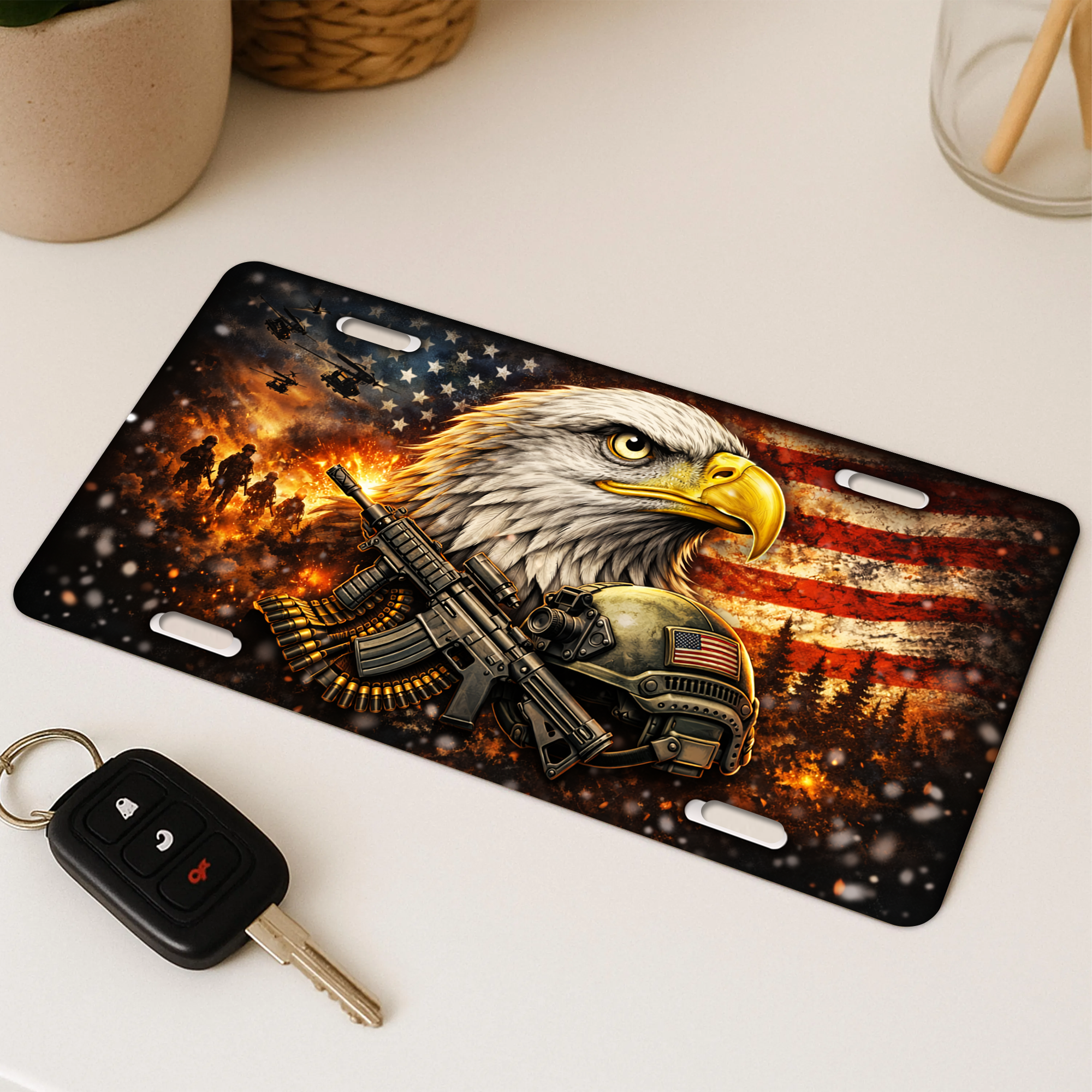 250 Years 2D Eagle Graphic License Plate Frame – Waterproof Aluminum Decorative Cover - Delicate Leather