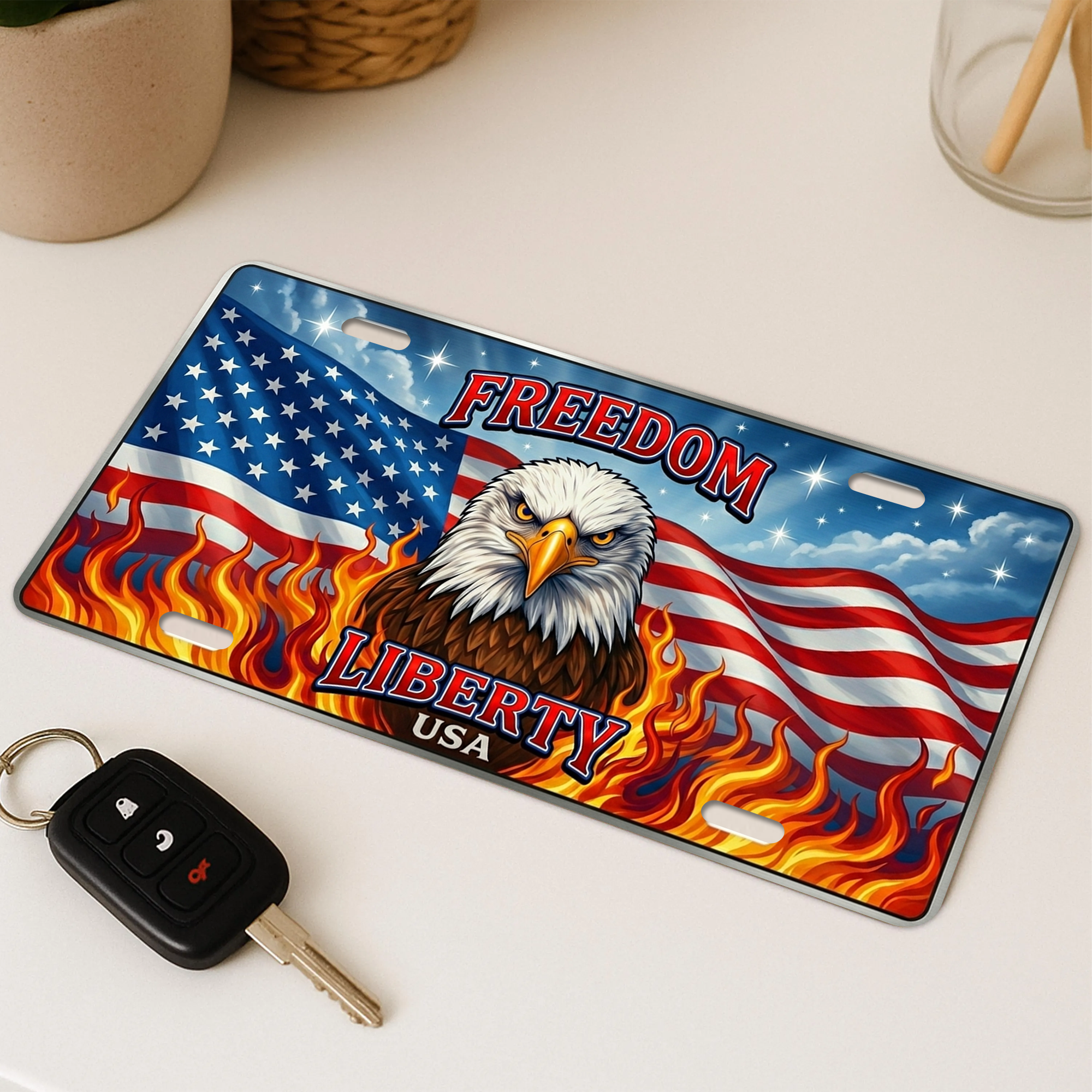 250 Years Of FREEDOM LIBERTY USA 2D Design License Plate Frame – Waterproof Aluminum Decorative Cover - Delicate Leather