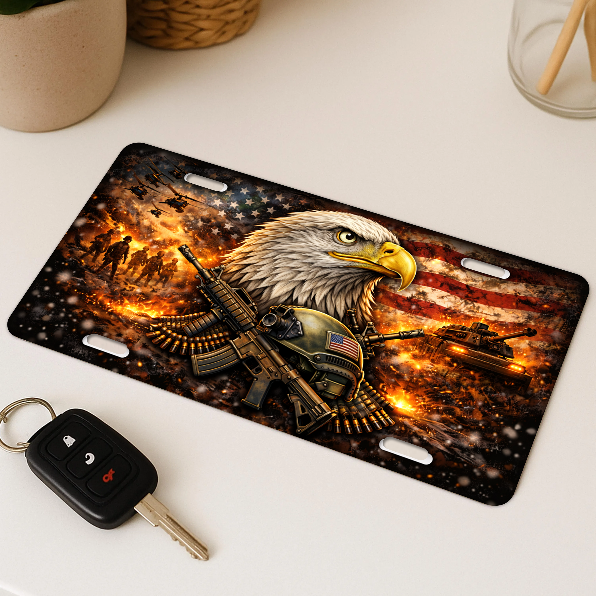 2D Eagle America 250Th Anniversary Design License Plate Frame – Waterproof Aluminum Decorative Plate Cover - Delicate Leather