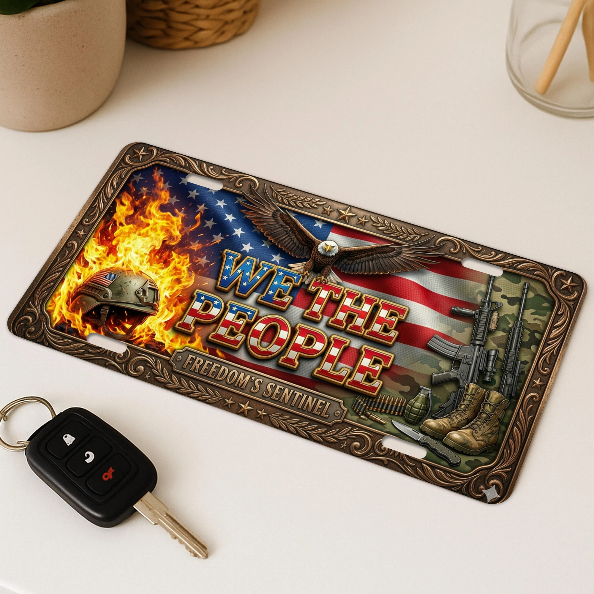 America 250Th Anniversary "WE THE PEOPLE" Decorative Metal License Plate – Aluminum Front Vanity Tag 12 × 6 Inch 02 - Delicate Leather