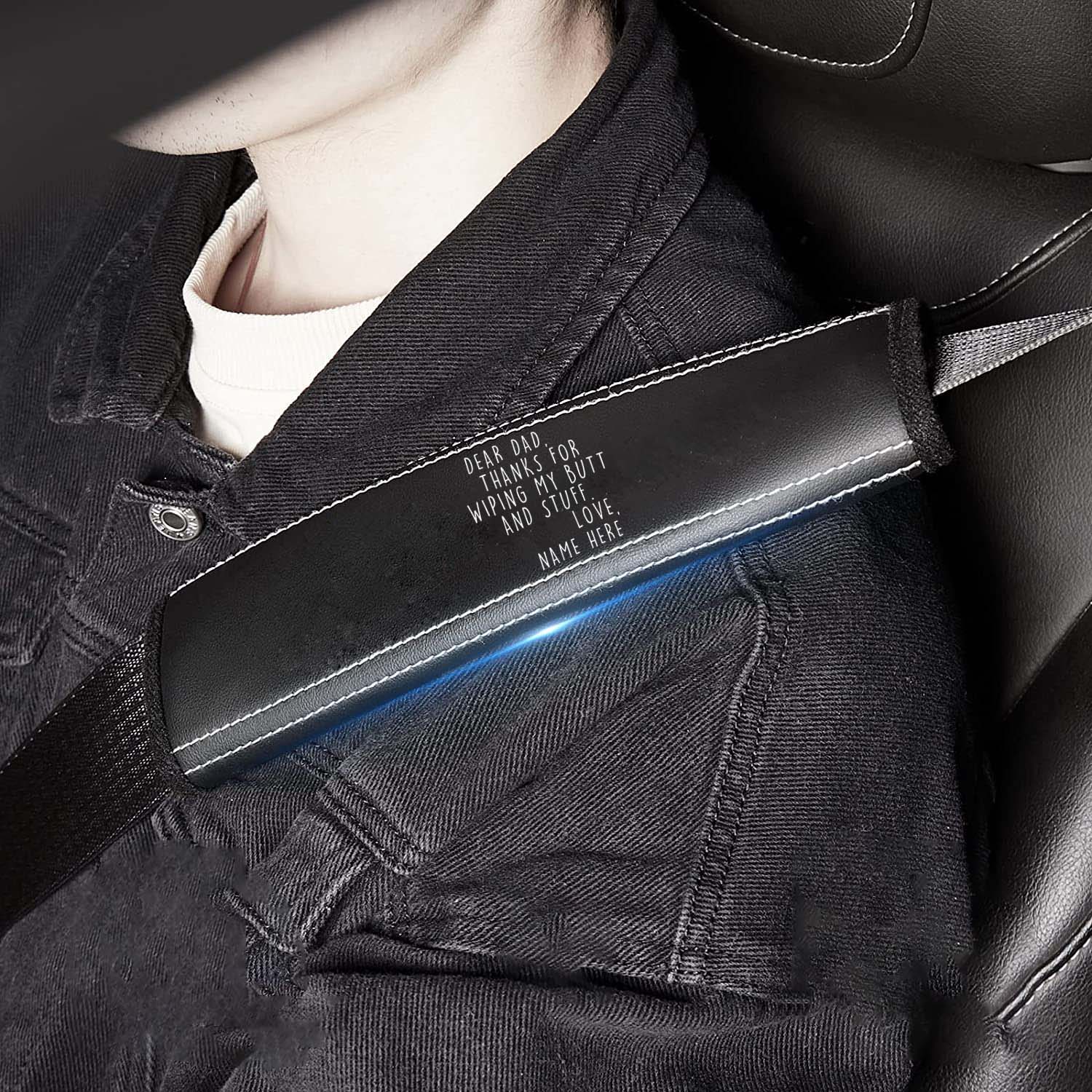 Personalized Car Seat Belt Covers (2PCS), Custom For Your Cars, Happy Father's Day, Microfiber Leather Seat Belt Shoulder Pads for More Comfortable Driving, Car Accessories, Gift for Daddy - Delicate Leather