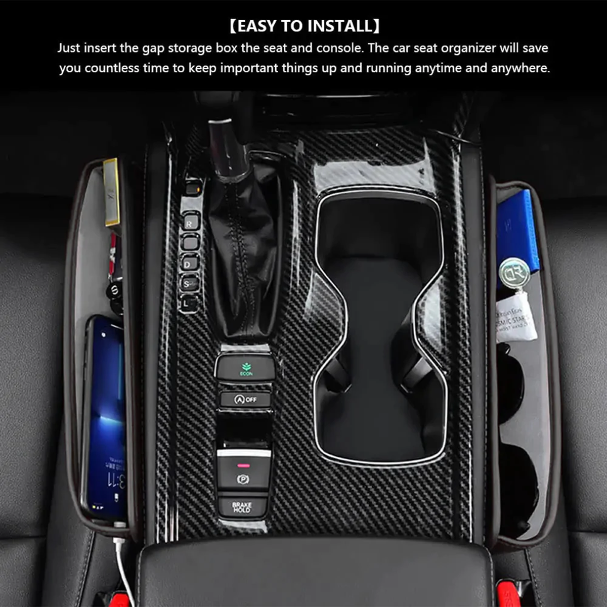 Car Seat Gap Filler Organizer, Custom-Fit For Mitsubishi, Multifunctional PU Leather Console Side Pocket Organizer for Cellphones, Cards, Wallets, Keys DLNS226 - Delicate Leather
