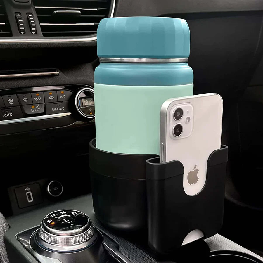 Car Cup Holder 2-in-1, Custom-Fit For Car, Car Cup Holder Expander Adapter with Adjustable Base, Car Cup Holder Expander Organizer with Phone Holder DLHY233 - Delicate Leather
