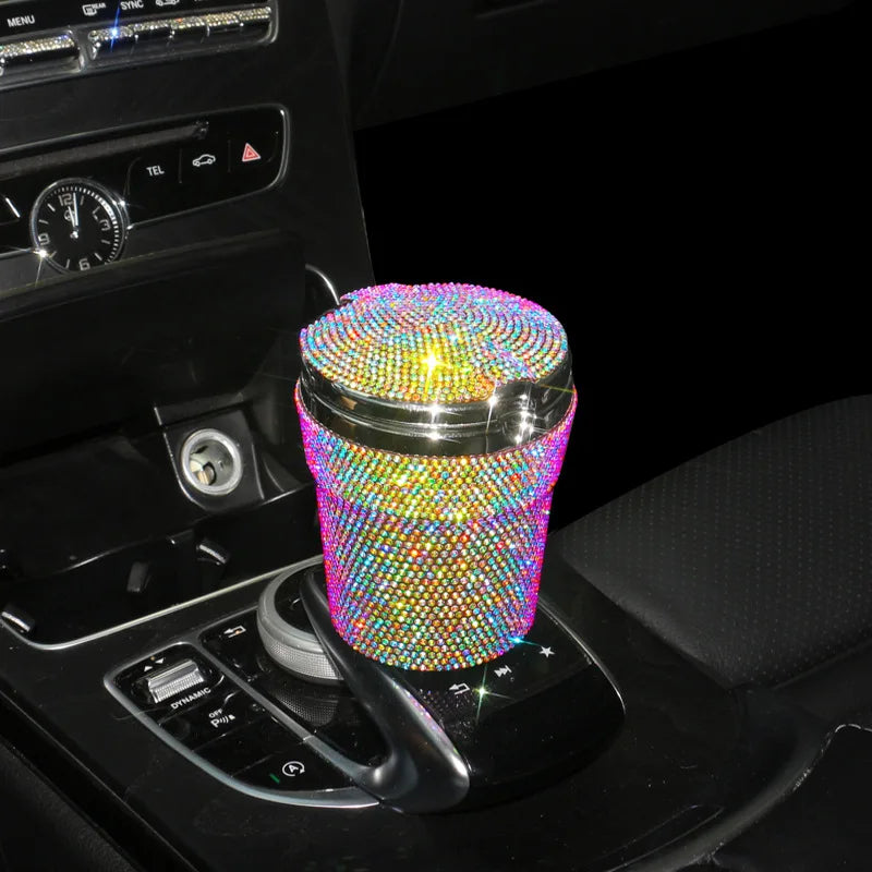 Portable Smokeless Car Ashtray with LED Light – Bling Design Auto Cup Holder Accessory - Delicate Leather