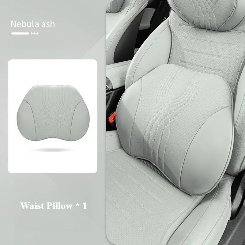 Nappa Leather Car Neck & Seat Pillow – Memory Foam Car Headrest and Lumbar Cushion, Universal All-Season Auto Accessories - Delicate Leather
