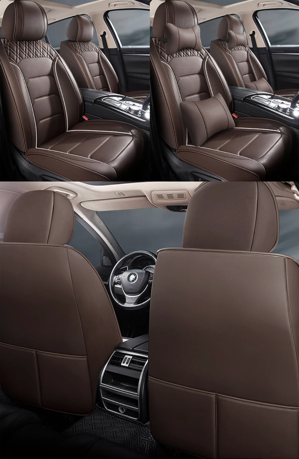 Full Set Leather Car Seat Covers – Waterproof, Universal Fit, Front & Rear Auto Seat Protection for Most Vehicles - Delicate Leather