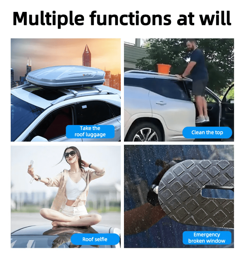 Car Door Step Foldable Roof Rack Car Step Up Hook Ladder Doorstep with Lengthened Pedal and 4 Gears for SUV, Truck, Vehicles - Delicate Leather