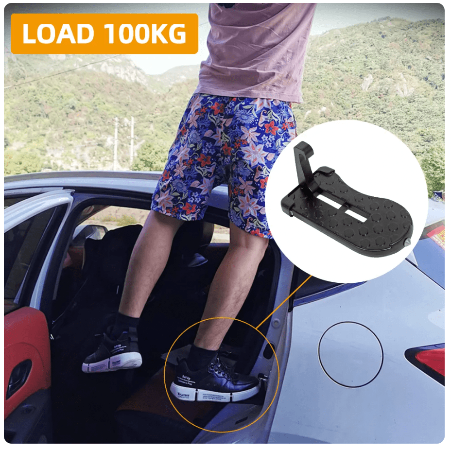 Car Door Step Foldable Roof Rack Car Step Up Hook Ladder Doorstep with Lengthened Pedal and 4 Gears for SUV, Truck, Vehicles - Delicate Leather