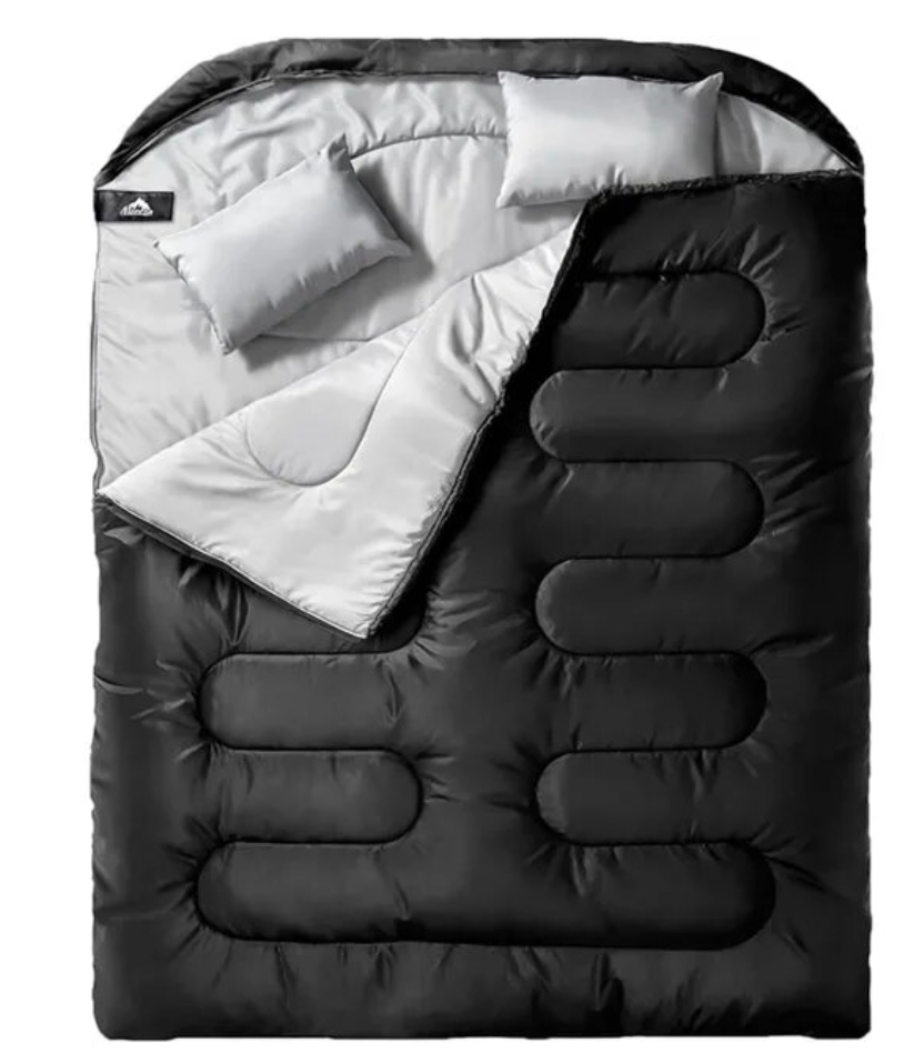 Double Sleeping Bag for Adults with Pillow, Two Person Sleeping Bag for All Season Camping, Backpacking, or Hiking for Adults or Teens Queen Size XL - Delicate Leather