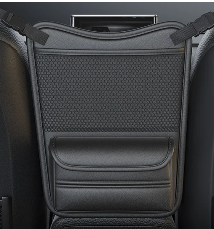 Car Handbag Holder Car Mesh Organizer Net Pocket Purse/Book/Phone Holder Tissue Box 3-IN-1 Auto Interior Organizers - Delicate Leather