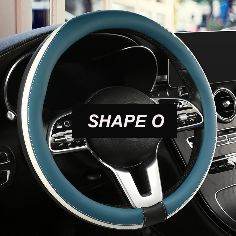 Anti-Slip Leather Steering Wheel Cover – Universal 38cm O/D Shape Fashion Style - Delicate Leather