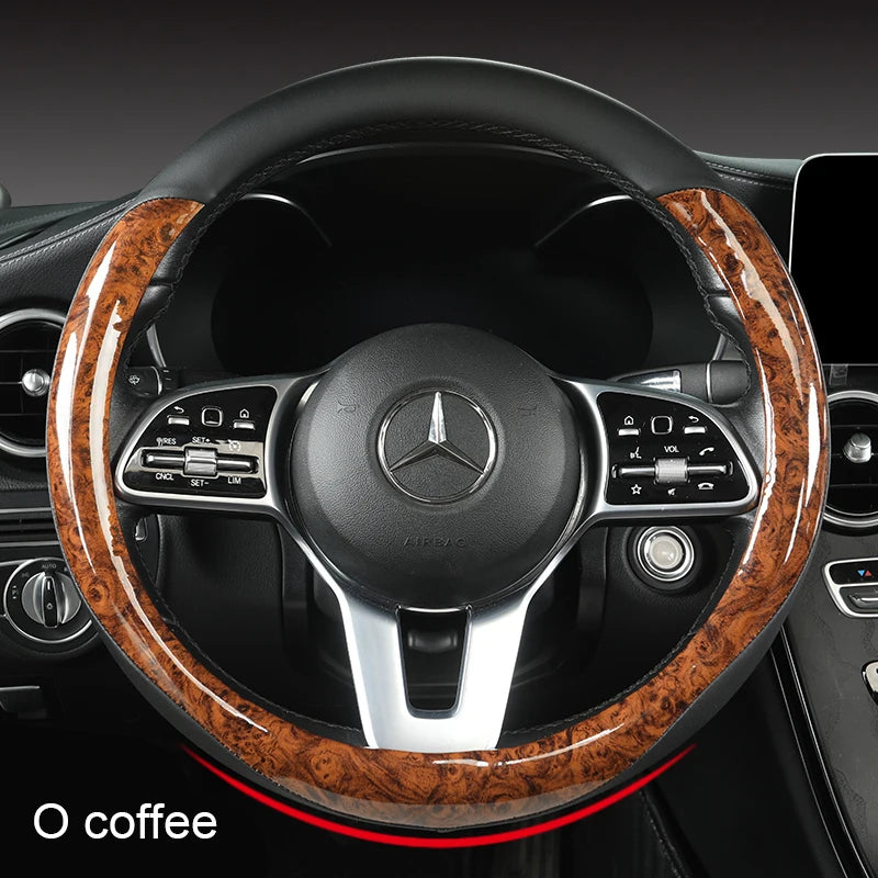 Anti-Slip Leather Steering Wheel Cover – Universal 38cm O/D Shape Interior Accessory - Delicate Leather