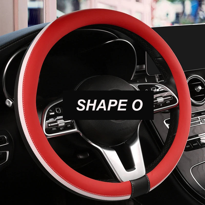 Anti-Slip Leather Steering Wheel Cover – Universal 38cm O/D Shape Fashion Style - Delicate Leather