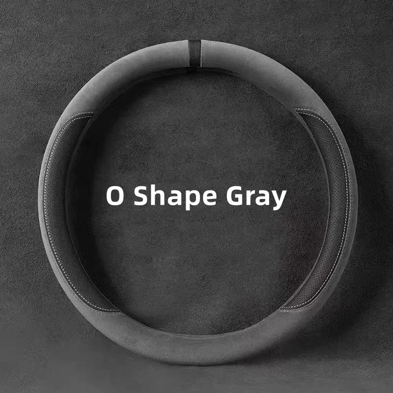 Universal Suede Steering Wheel Cover – Ultra-Thin Non-Slip D-Shape & Round Fit, Breathable All-Season Leather Protector 37–38cm - Delicate Leather