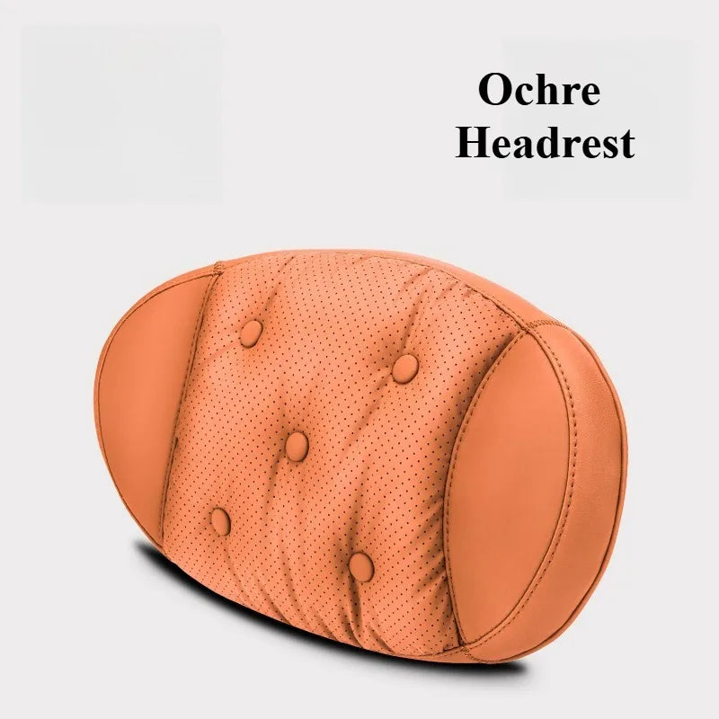 Universal Car Headrest & Lumbar Support Cushion – Nappa Leather Neck and Lumbar Pillows for Comfort - Delicate Leather