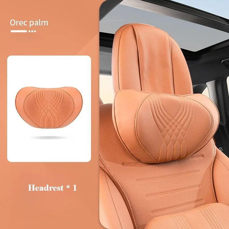 Nappa Leather Car Neck Pillow and Seat Pillow - Soft Headrest Lumbar Support for Comfortable Driving - Auto Accessories - Delicate Leather