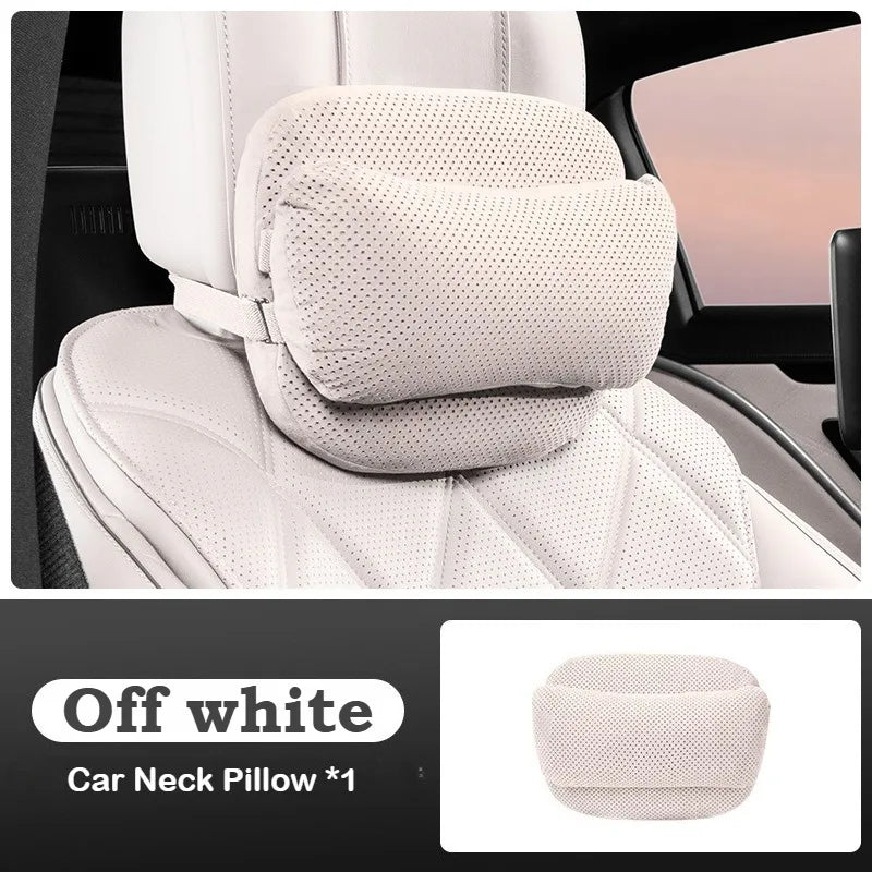 Suede Car Headrest Pillow & Lumbar Cushion – Luxury Nappa Leather Neck & Waist Pillow, Memory Foam Seat Accessories, Universal All Seasons - Delicate Leather