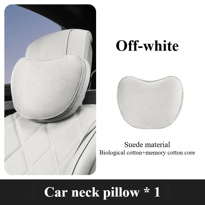 Suede Car Neck and Lumbar Support Set – Universal Ergonomic Headrest & Waist Pillow for Auto Seats - Delicate Leather