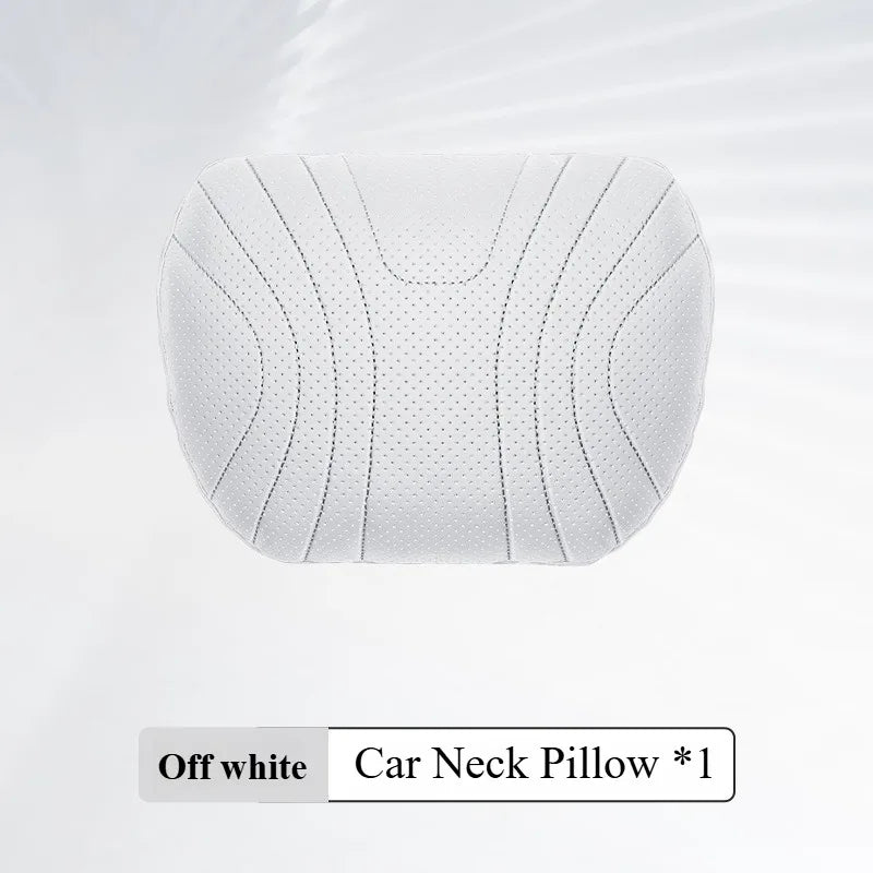 Soft Nappa Leather Car Neck & Lumbar Pillow Set – Ergonomic Headrest and Waist Support - Delicate Leather