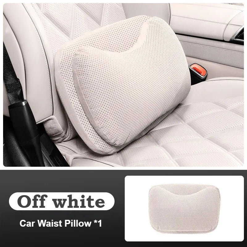 Suede Car Headrest Pillow & Lumbar Cushion – Luxury Nappa Leather Neck & Waist Pillow, Memory Foam Seat Accessories, Universal All Seasons - Delicate Leather