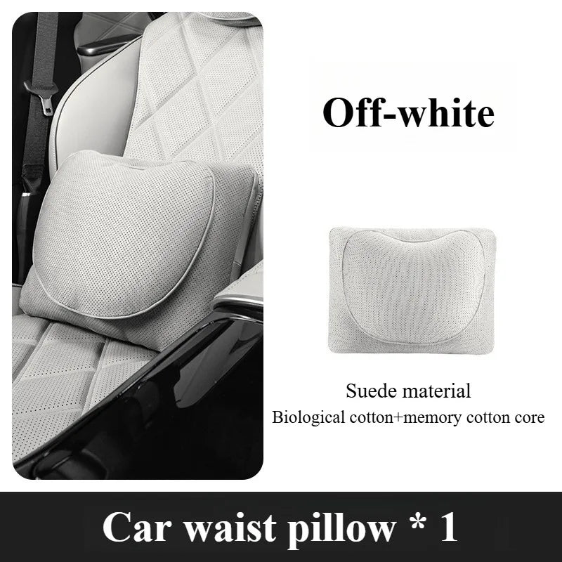 Suede Car Neck and Lumbar Support Set – Universal Ergonomic Headrest & Waist Pillow for Auto Seats - Delicate Leather