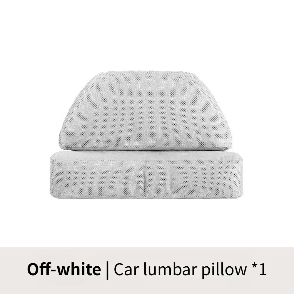 Suede Car Headrest and Lumbar Pillow Set – Universal Neck and Waist Support Cushions for Car Seats - Delicate Leather