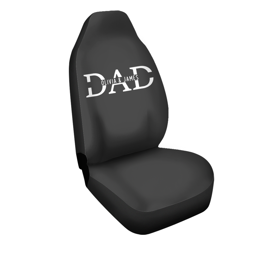 Custom Dad with Kid Names Car Seat Covers, Personalized Dad Car Seat Covers, Custom For Your Cars, Car Bucket Seat Protection Airbag Compatible 2 PCS, Car Accessories, Happy Father's Day, Father's Day Gift - Delicate Leather