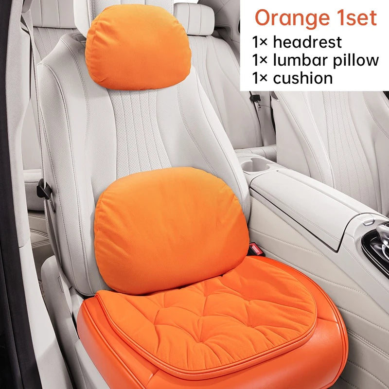 Premium PU Leather & Velvet Car Seat Covers – Cloud-Like Soft, Fluffy, Breathable, Universal Fit Interior Cushion Set - Delicate Leather