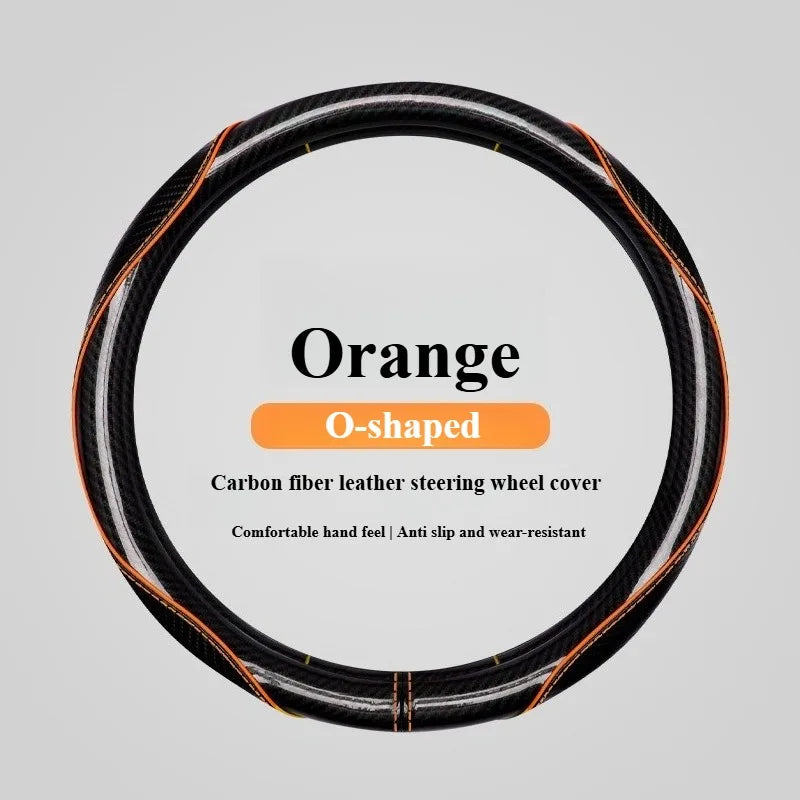 Sports Carbon Fiber Steering Wheel Cover Universal Fit – Anti-Slip Handle Cover for O / D / Double-D Steering Wheels (37–38cm) - Delicate Leather