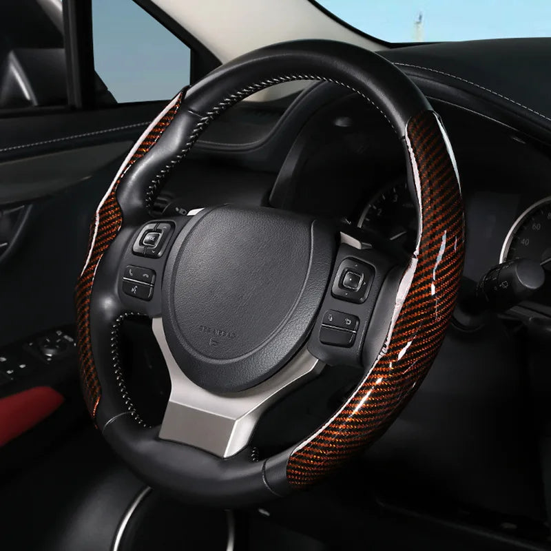 36cm Carbon Fiber Steering Wheel Cover – Non-Slip, Ultra-Thin, Sports Type D Car Handle Cover - Delicate Leather
