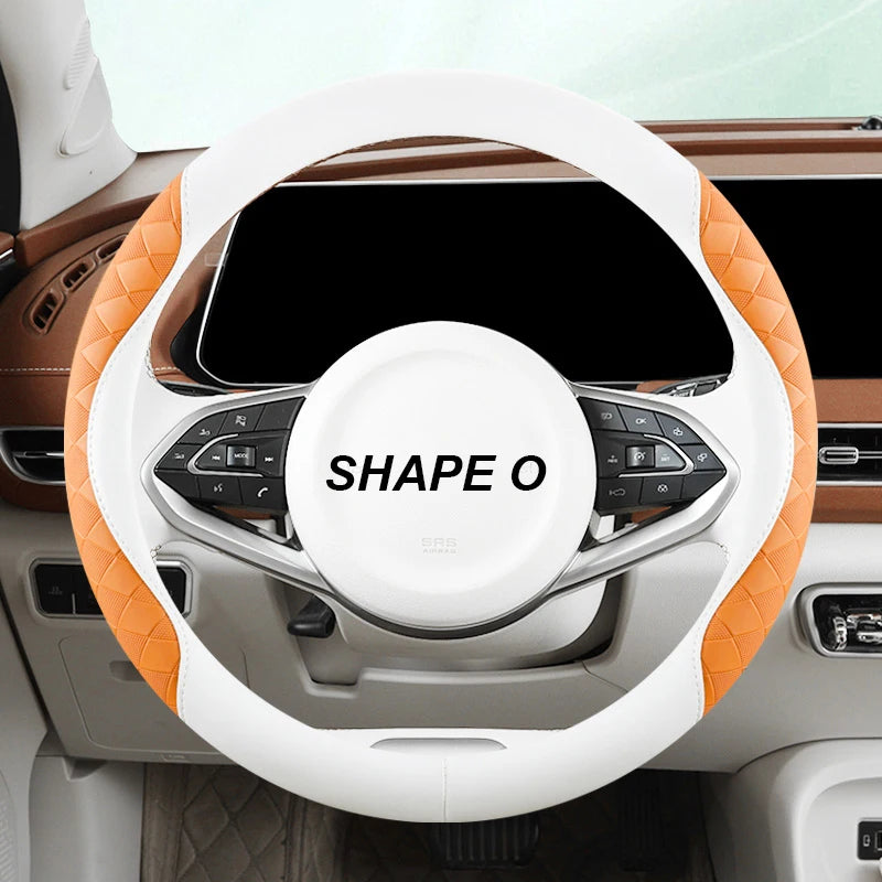 Anti-Slip Leather Steering Wheel Cover 38cm – Two-Tone Sport Style Universal Grip - Delicate Leather
