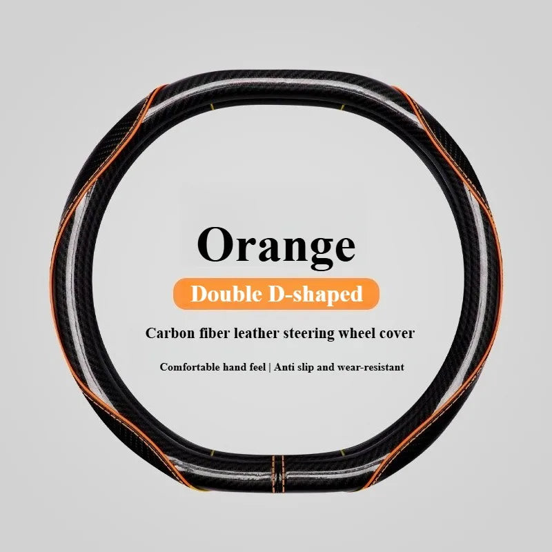 Sports Carbon Fiber Steering Wheel Cover – Universal Fit Double-D / O / D Type, Anti-Slip Breathable Grip, Four-Season Auto Accessory - Delicate Leather