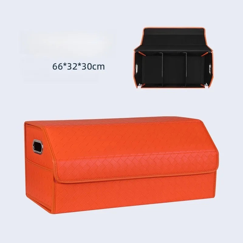 Multi-Functional Folding Trunk Organizer with Nappa Leather - Universal Fit, Waterproof, and Collapsible Design