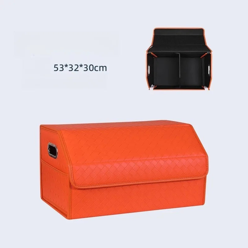 Multi-Functional Folding Trunk Organizer with Nappa Leather - Universal Fit, Waterproof, and Collapsible Design