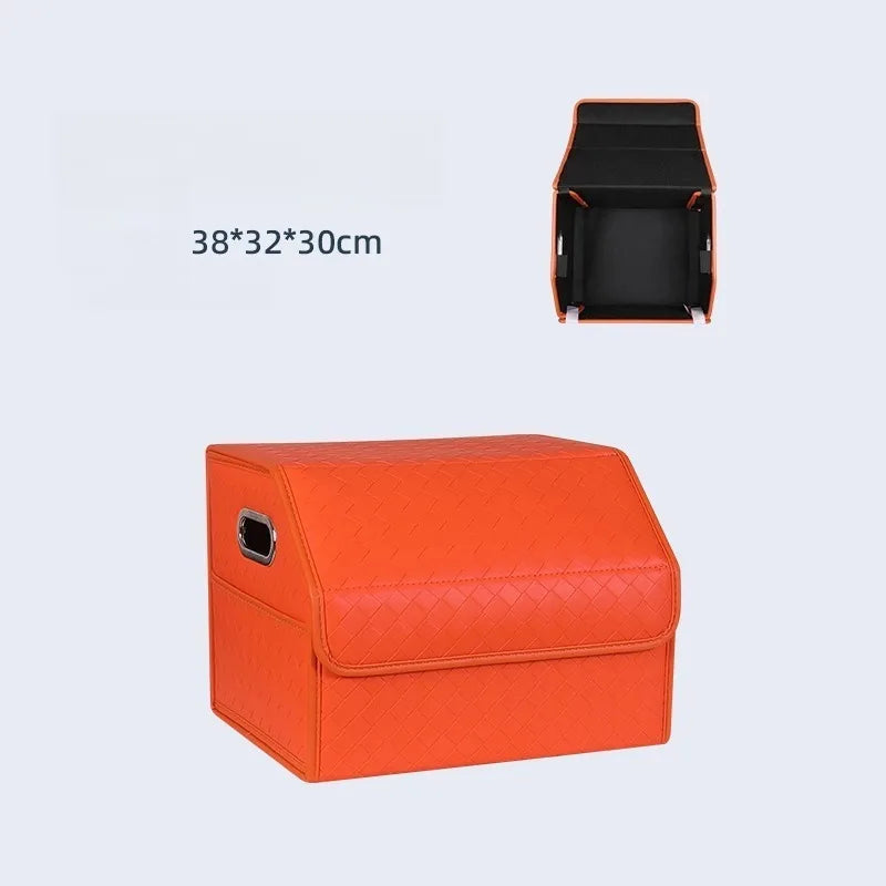 Multi-Functional Folding Trunk Organizer with Nappa Leather - Universal Fit, Waterproof, and Collapsible Design