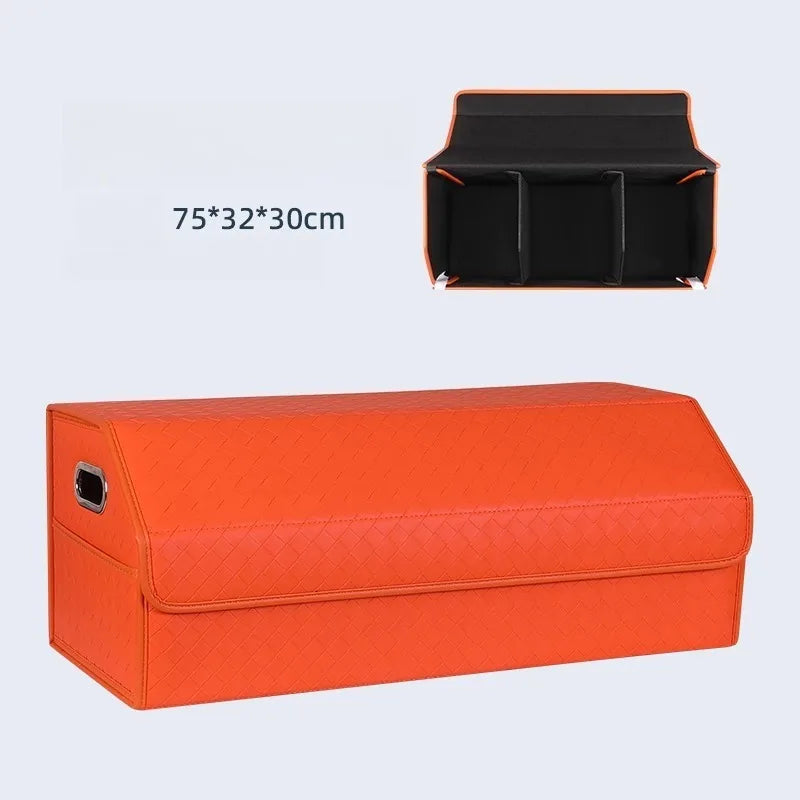 Multi-Functional Folding Trunk Organizer with Nappa Leather - Universal Fit, Waterproof, and Collapsible Design